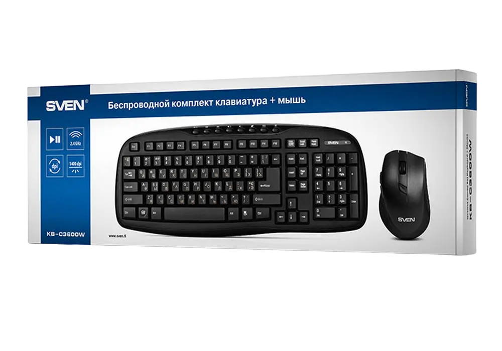Set Tastatură + Mouse SVEN KB-C3600W, Fără fir, Negru