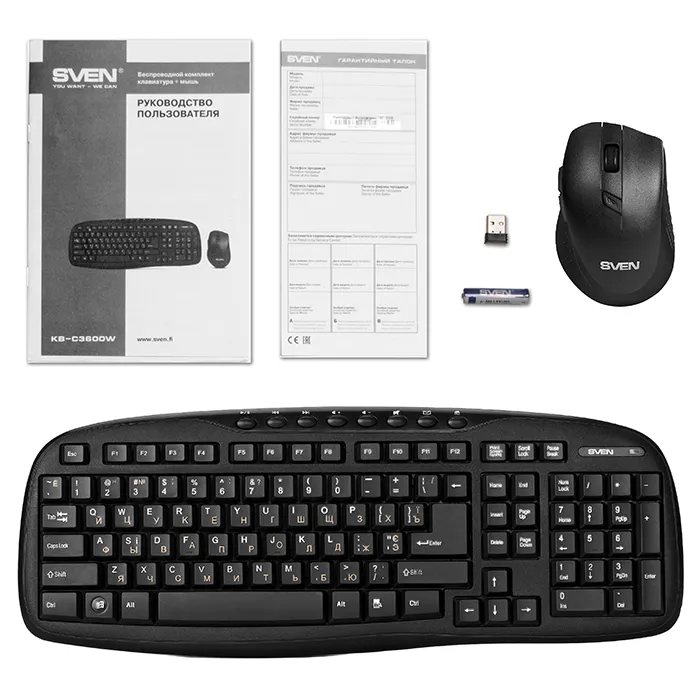 Set Tastatură + Mouse SVEN KB-C3600W, Fără fir, Negru