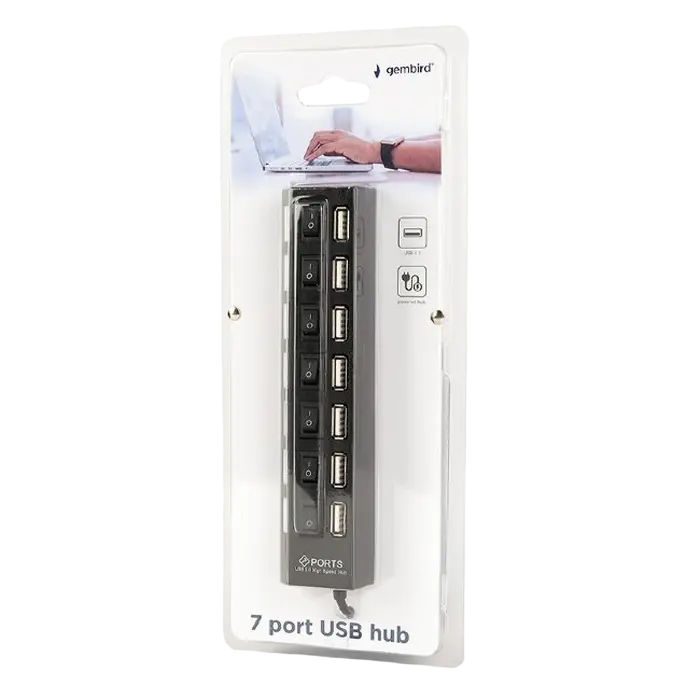 Adaptor Hub Gembird UHB-U2P7-04, Negru