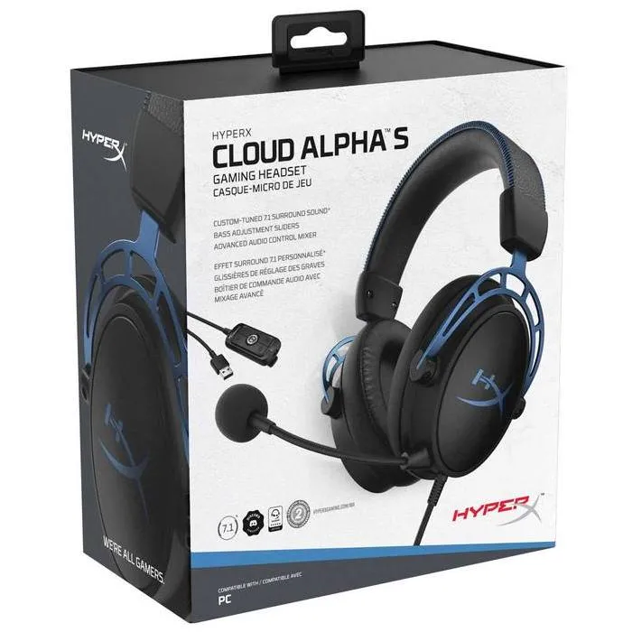 Căști gaming HyperX Cloud Alpha S, Wireless/Cu fir, Negru / Albastru