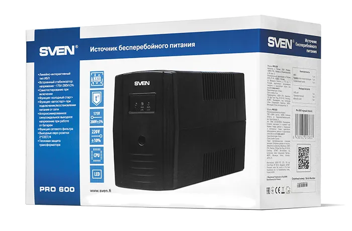 Sursă de alimentare neîntreruptibilă SVEN Pro  600, Linear-interactiv, 600VA, Turn