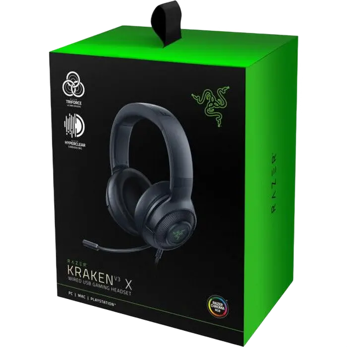 Căști gaming Razer Kraken V3 X, USB, Negru