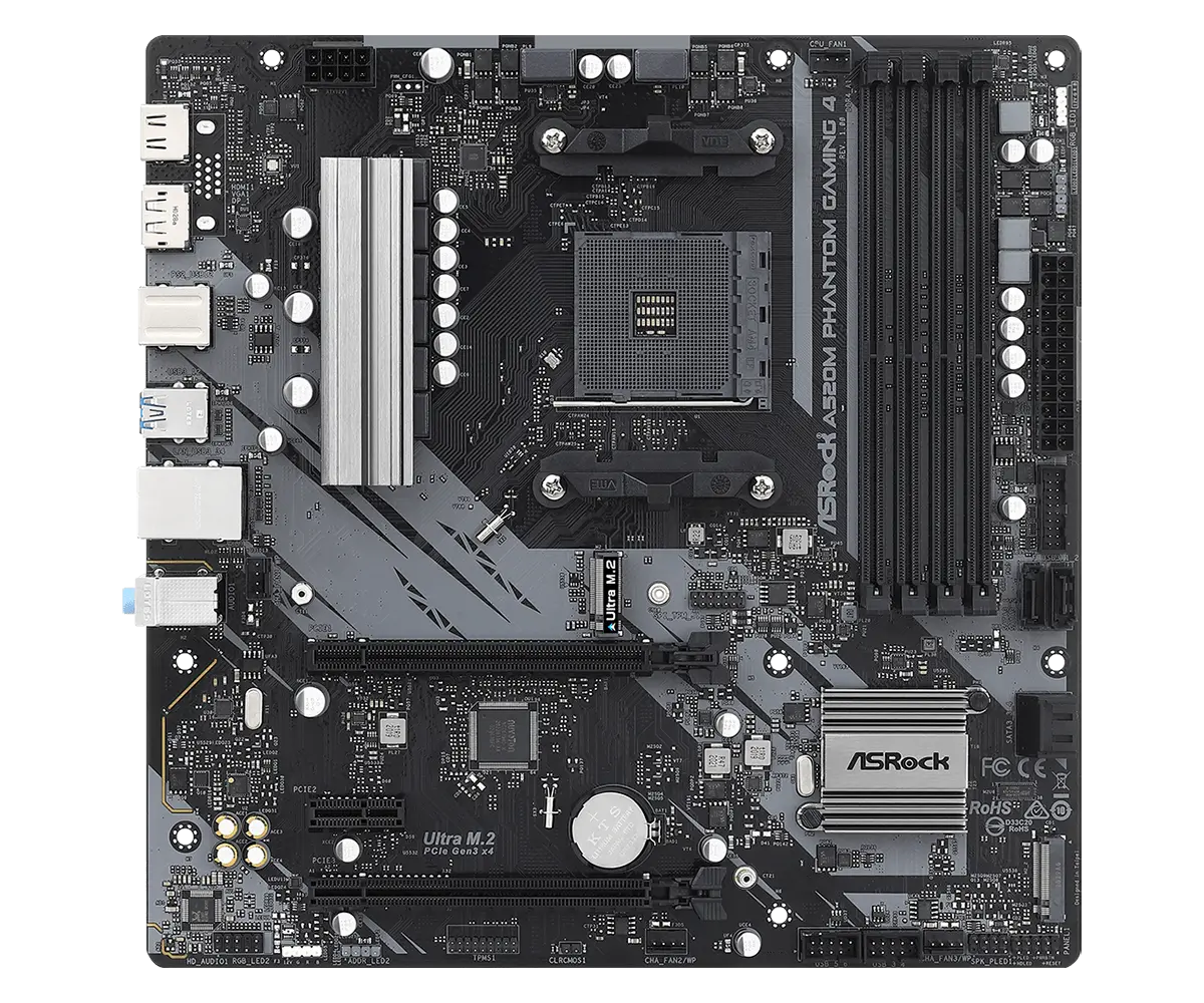 Материнская плата ASRock A520M PHANTOM GAMING 4, AM4, AMD A520, Micro-ATX