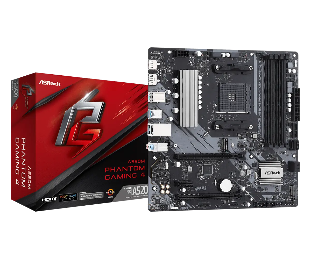 Материнская плата ASRock A520M PHANTOM GAMING 4, AM4, AMD A520, Micro-ATX