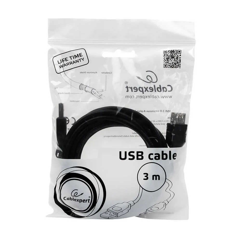 Cablu prelungitor Cablexpert CCP-USB2-AMAF-10, USB Type-A (M)/USB Type-A (F), 3m, Negru