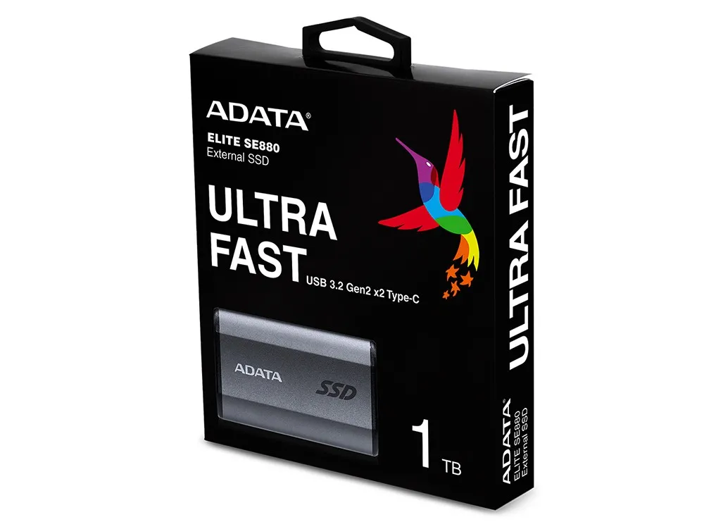 1.0TB ADATA Portable Elite SSD SE880 Titanium, USB-C 3.2 (64.8x35x12.3mm, 31g, R/W:2000/2000MB/s)