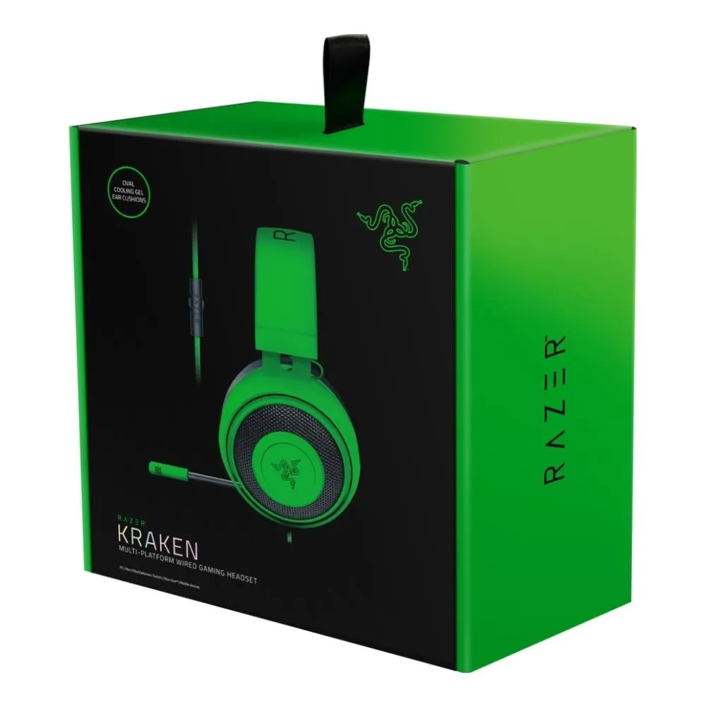 Gaming Headset Razer Kraken, 50mm drivers, 12-28kHz, 32 Ohm, 109db, 322g, 1.3m, 3.5mm, Green
