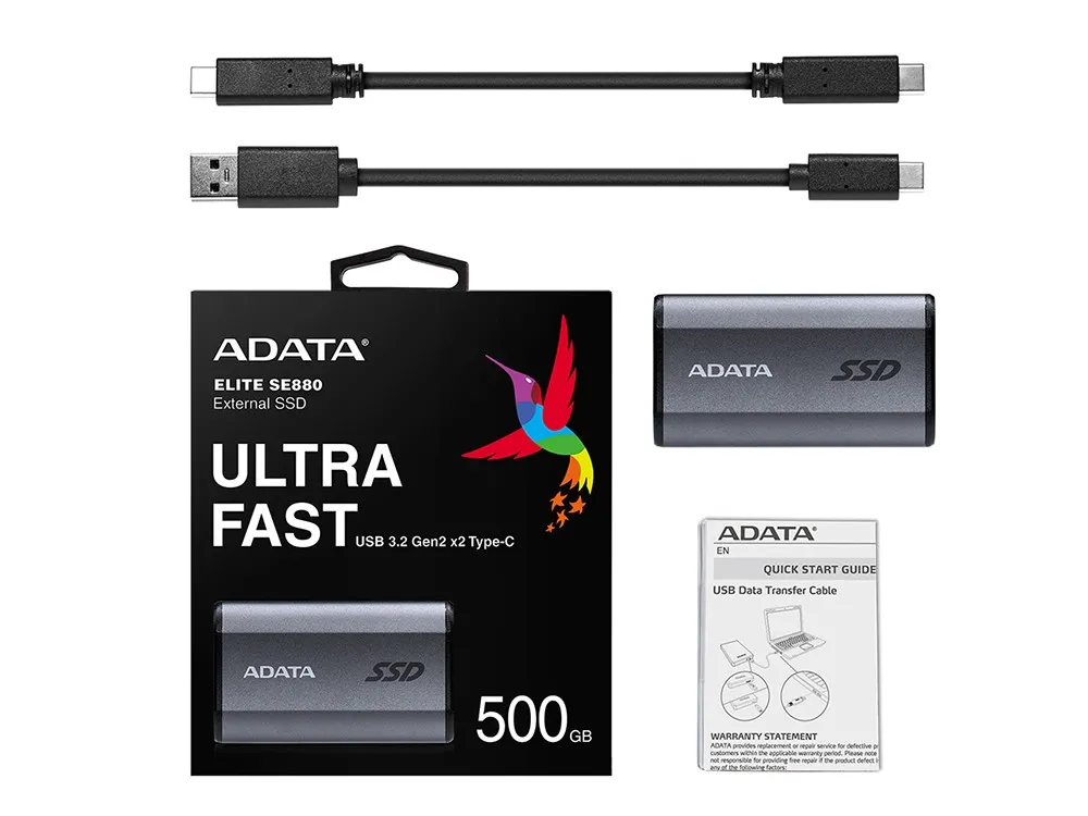.500GB ADATA Portable Elite SSD SE880 Titanium, USB-C 3.2 (64.8x35x12.3mm, 31g, R/W:2000/2000MB/s)