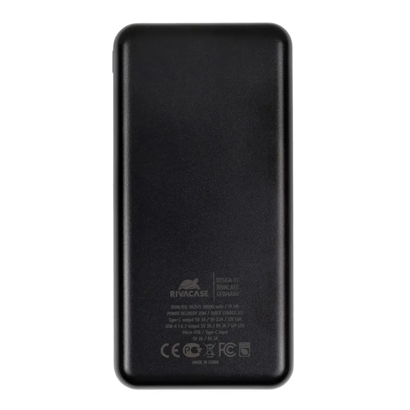 Acumulator extern RivaCase VA2572, 20000mAh, Negru