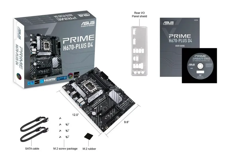 Материнская плата ASUS PRIME H670-PLUS D4, LGA1700, Intel H670, ATX