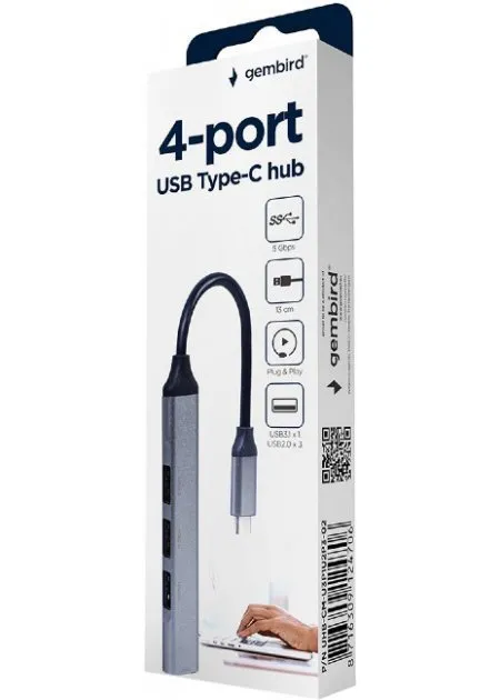 Adaptor Hub Gembird UHB-CM-U3P1U2P3-02, Argintiu