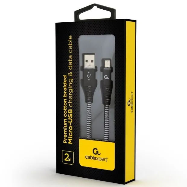 Кабель для зарядки и синхронизации Cablexpert CC-USB2B-AMmBM-2M-BW, USB Type-A/micro-USB, 2м, Чёрный
