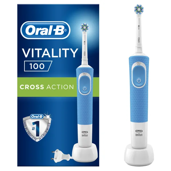 Электрическая зубная щетка BRAUN Vitality 100 Cross Action, Белый Синий