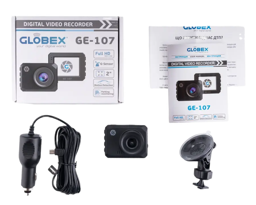 Cameră auto DVR Globex GE-107, Full-HD 1080P, Negru