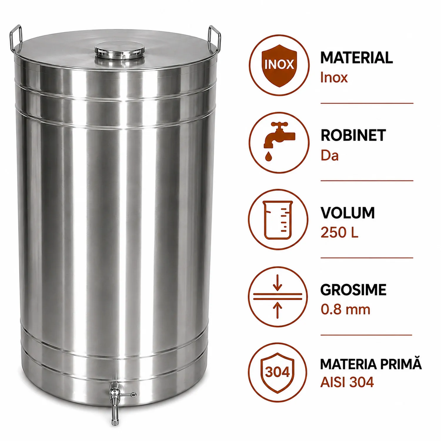 Butoi pentru vin din Inox 250 L