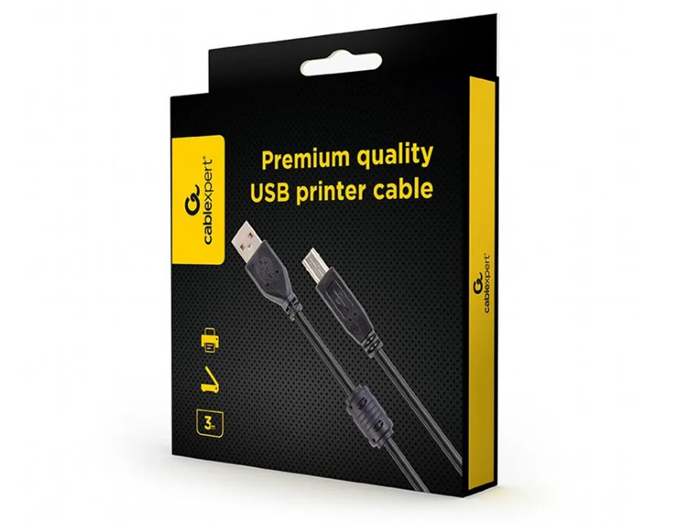 Cablu de date pentru periferice Cablexpert CCFB-USB2-AMBM-3M, USB Type-A/USB Type-B, 3m, Negru