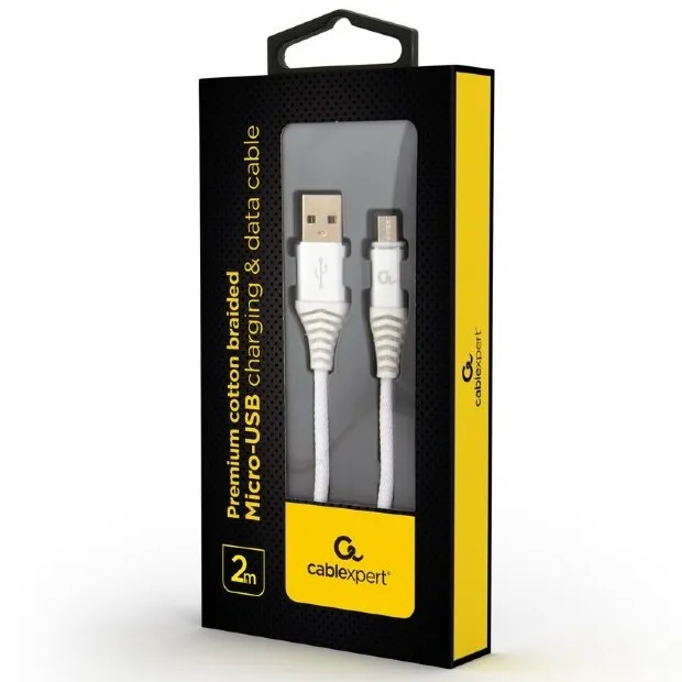 Кабель для зарядки и синхронизации Cablexpert CC-USB2B-AMmBM-2M-BW2, USB Type-A/micro-USB, 2м, Белый