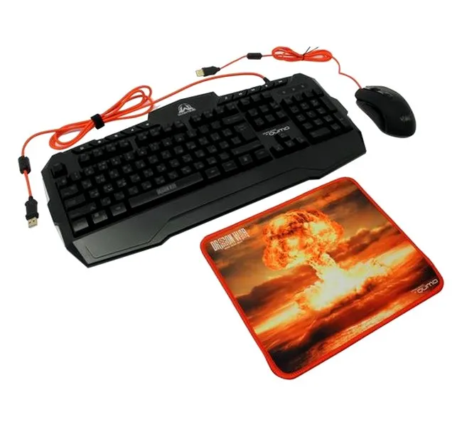 Клавиатура, мышь и коврик для мыши QUMO Wartime, Проводное, Чёрный