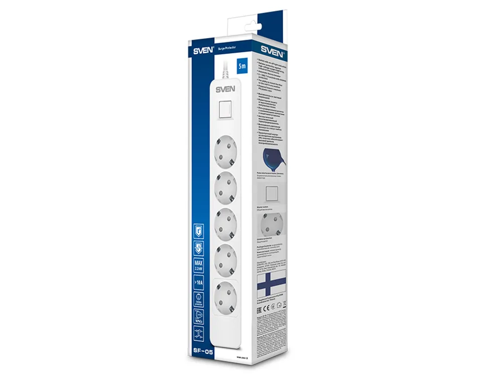 Prelungitor electric SVEN SF-05, 5 Prize, 5m, Alb