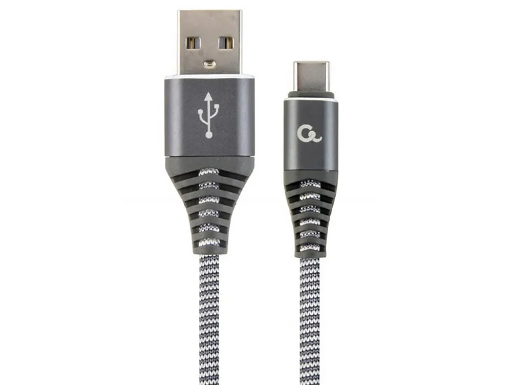  Blister Type-C/USB2.0, AM/CM,  1.0 m, Cablexpert Cotton Braided Spacegrey/WhiteCC-USB2B-AMCM-1M-WB2