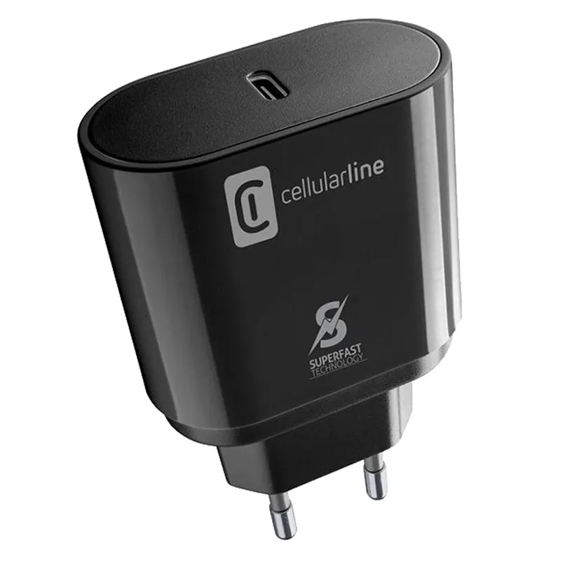 Зарядное устройство Cellularline USB-C Charger 25W, Чёрный