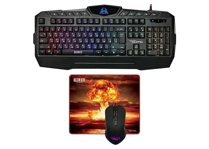 Клавиатура, мышь и коврик для мыши QUMO Wartime, Проводное, Чёрный