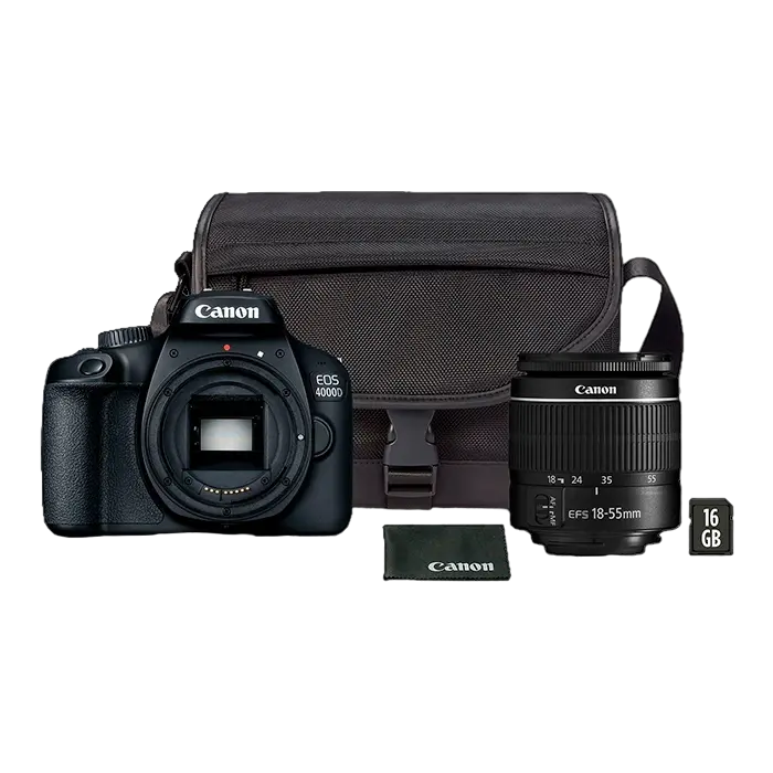 Aparat foto DSLR Canon EOS 4000D & EF-S 18-55mm III + SB130 + 16GB, Negru