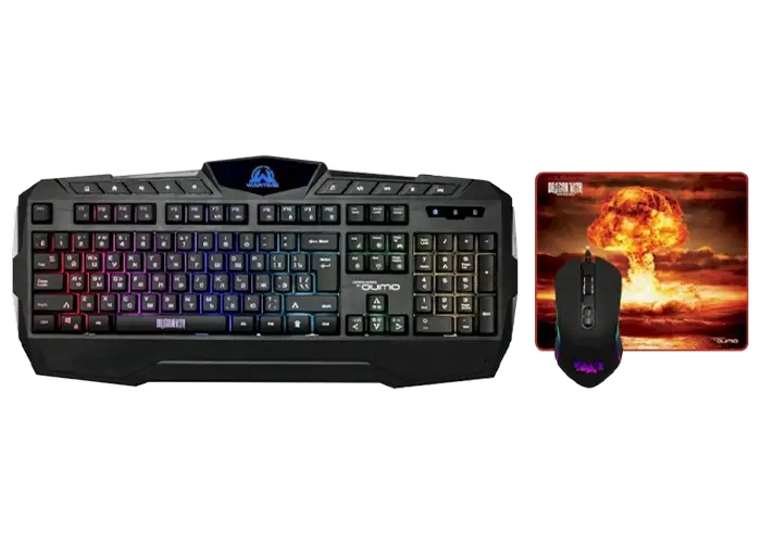 Клавиатура, мышь и коврик для мыши QUMO Wartime, Проводное, Чёрный