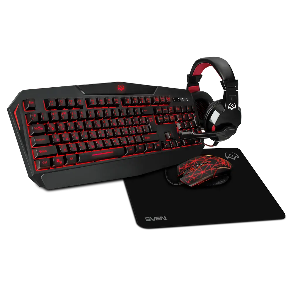 Set Tastatură + Mouse + Mouse Pad + Căști SVEN GS-4300, Cu fir, Negru