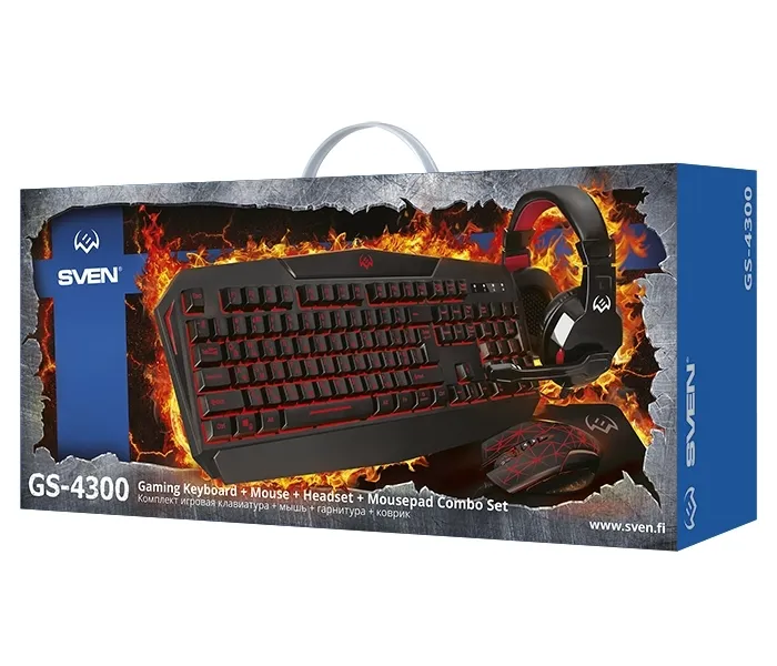 Set Tastatură + Mouse + Mouse Pad + Căști SVEN GS-4300, Cu fir, Negru