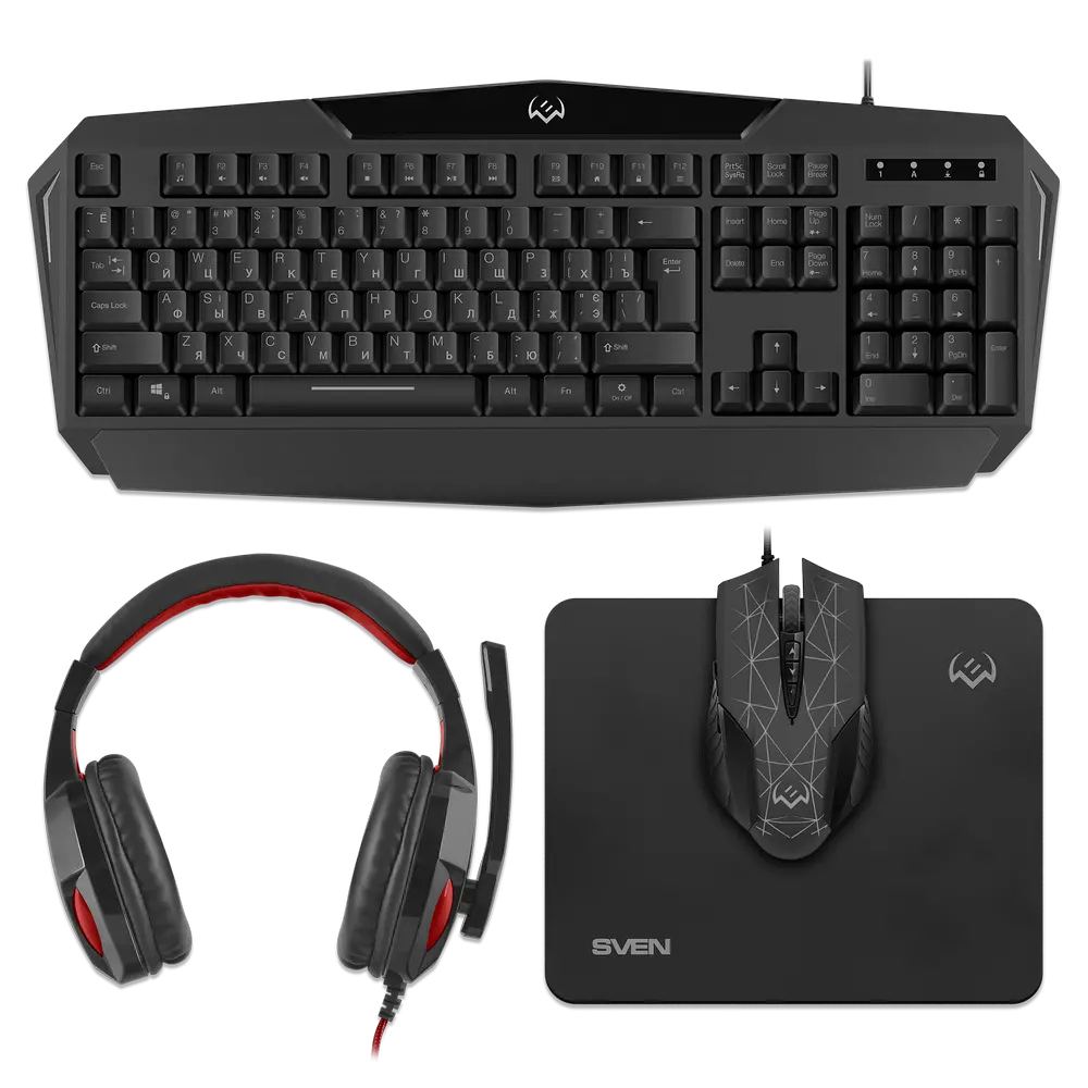 Set Tastatură + Mouse + Mouse Pad + Căști SVEN GS-4300, Cu fir, Negru