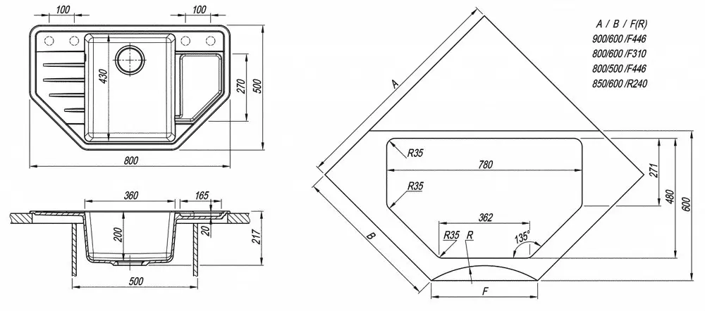 Кухонная мойка из камня Dr.Gans Rio 800х500х217 терра