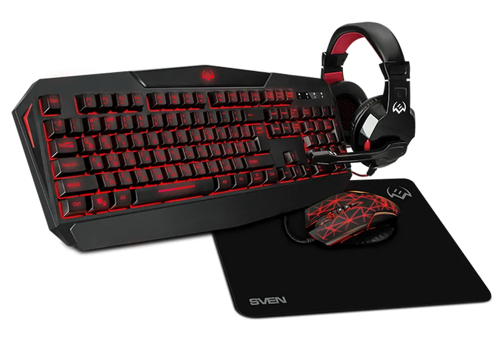 Set Tastatură + Mouse + Mouse Pad + Căști SVEN GS-4300, Cu fir, Negru