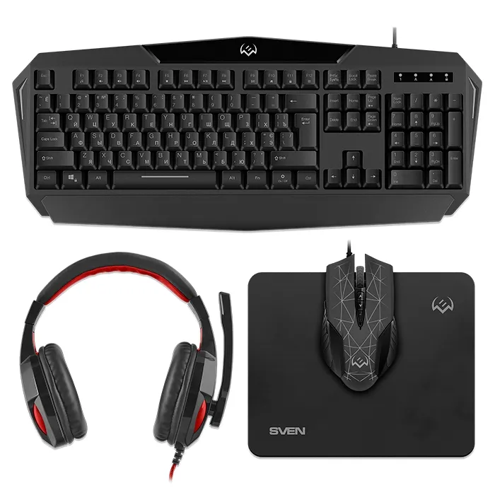 Set Tastatură + Mouse + Mouse Pad + Căști SVEN GS-4300, Cu fir, Negru