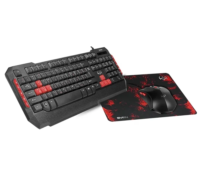 Set Tastatură + Mouse + Mouse Pad SVEN GS-9000, Cu fir, Negru/Rosu