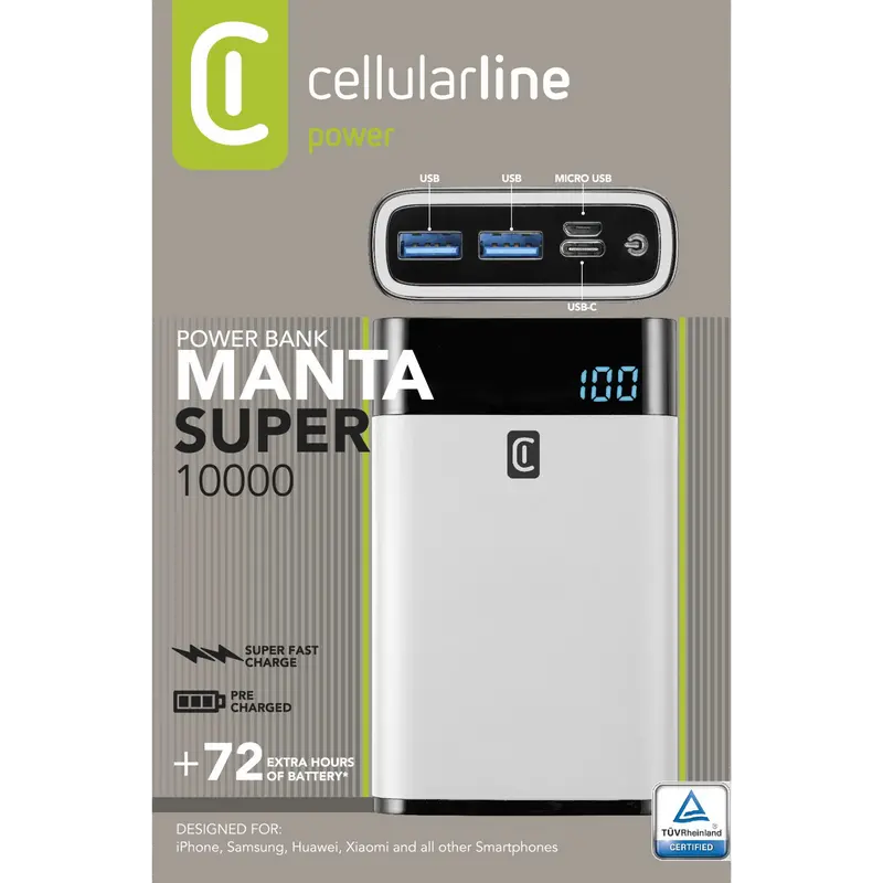 Acumulator extern Cellularline FreePower MANTA 10000, 10000mAh, Alb