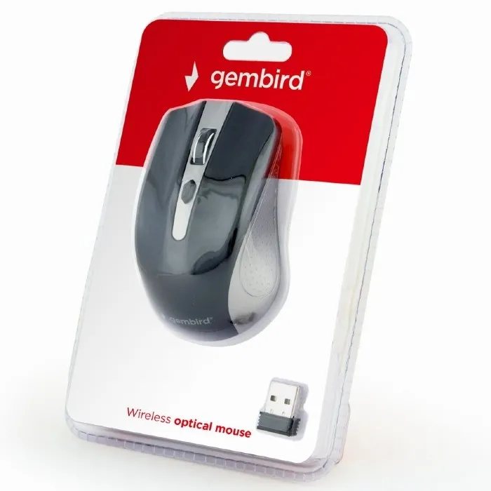 Wireless Mouse Gembird MUSW-4B-04-GB Optical 800-1600 dpi 4 buttons, Ambidextrous, 2xAAA, Grey/Black