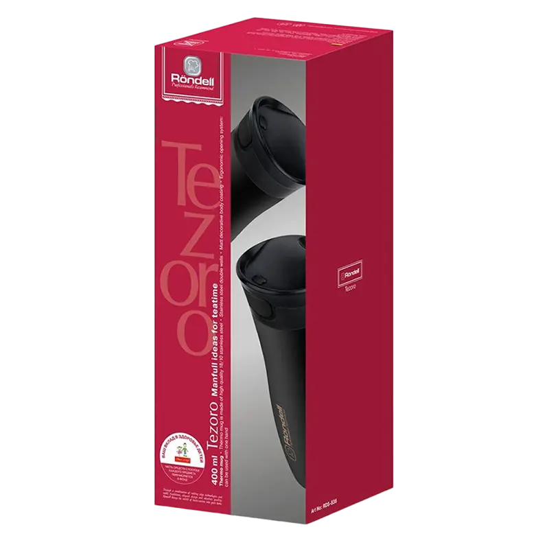 Cană termos Rondell RDS-836, 0,4L, Negru