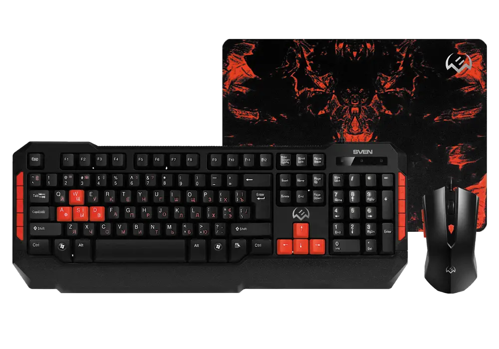 Set Tastatură + Mouse + Mouse Pad SVEN GS-9000, Cu fir, Negru/Rosu