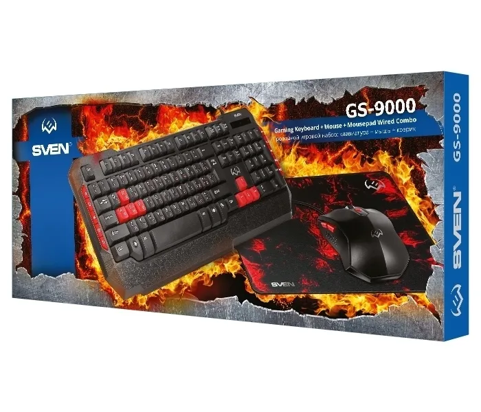 Set Tastatură + Mouse + Mouse Pad SVEN GS-9000, Cu fir, Negru/Rosu