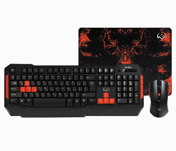 Set Tastatură + Mouse + Mouse Pad SVEN GS-9000, Cu fir, Negru/Rosu