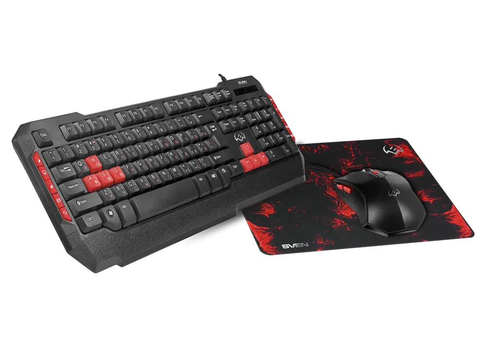 Set Tastatură + Mouse + Mouse Pad SVEN GS-9000, Cu fir, Negru/Rosu