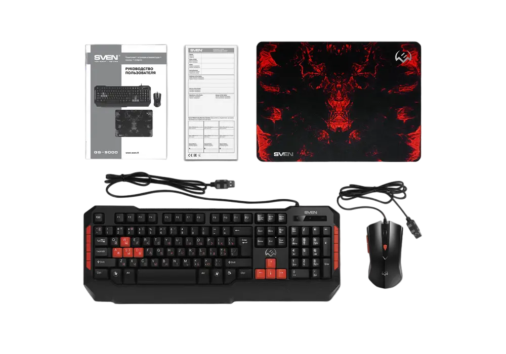 Set Tastatură + Mouse + Mouse Pad SVEN GS-9000, Cu fir, Negru/Rosu