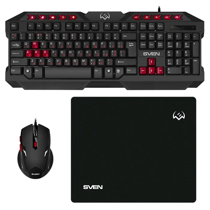 Set Tastatură + Mouse + Mouse Pad SVEN GS-9200, Cu fir, Negru/Rosu