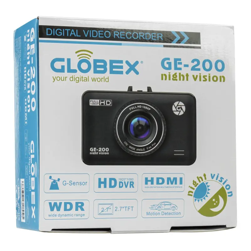 Cameră auto DVR Globex GE-200nv, Full-HD 1080P, Negru