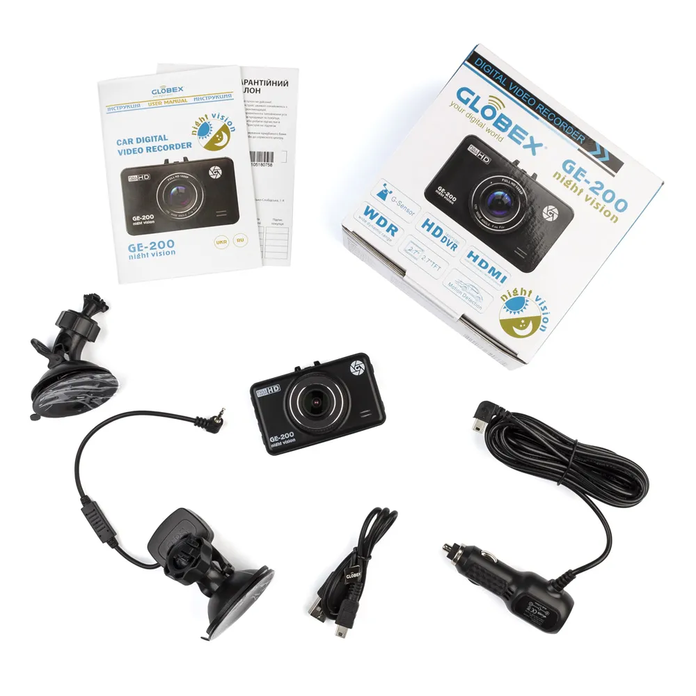 Cameră auto DVR Globex GE-200nv, Full-HD 1080P, Negru