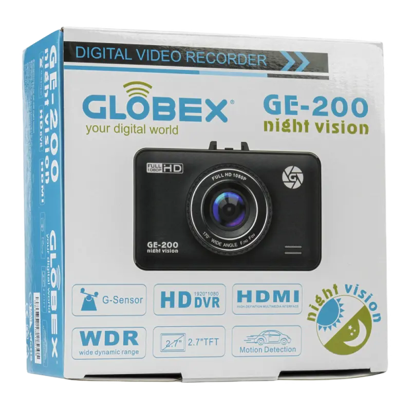 Cameră auto DVR Globex GE-200nv, Full-HD 1080P, Negru