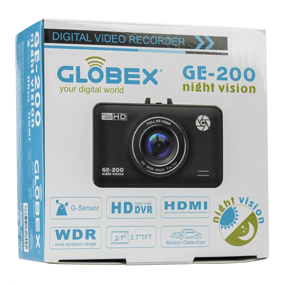 Cameră auto DVR Globex GE-200nv, Full-HD 1080P, Negru