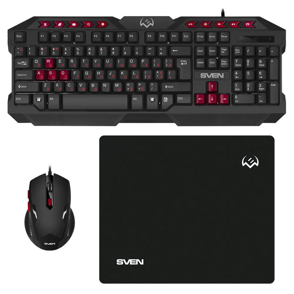 Set Tastatură + Mouse + Mouse Pad SVEN GS-9200, Cu fir, Negru/Rosu