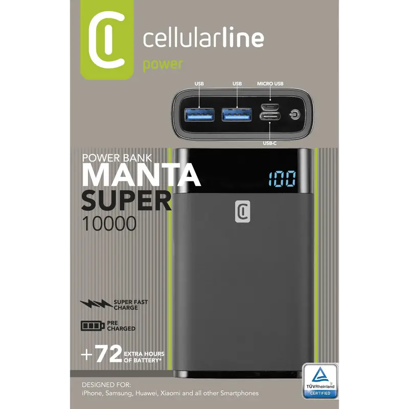Acumulator extern Cellularline FreePower MANTA 10000, 10mAh, Negru
